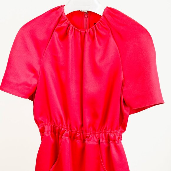 Brandon Maxwell AW/19 Fuschia Silk-Shantung Cape-Sleeve Midi Dress - Picture 3 of 11